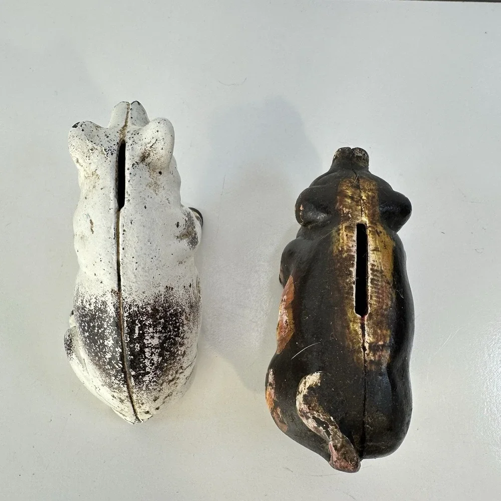 Vintage Cast Iron Pig Bank Doorstops x2 White and Black 4